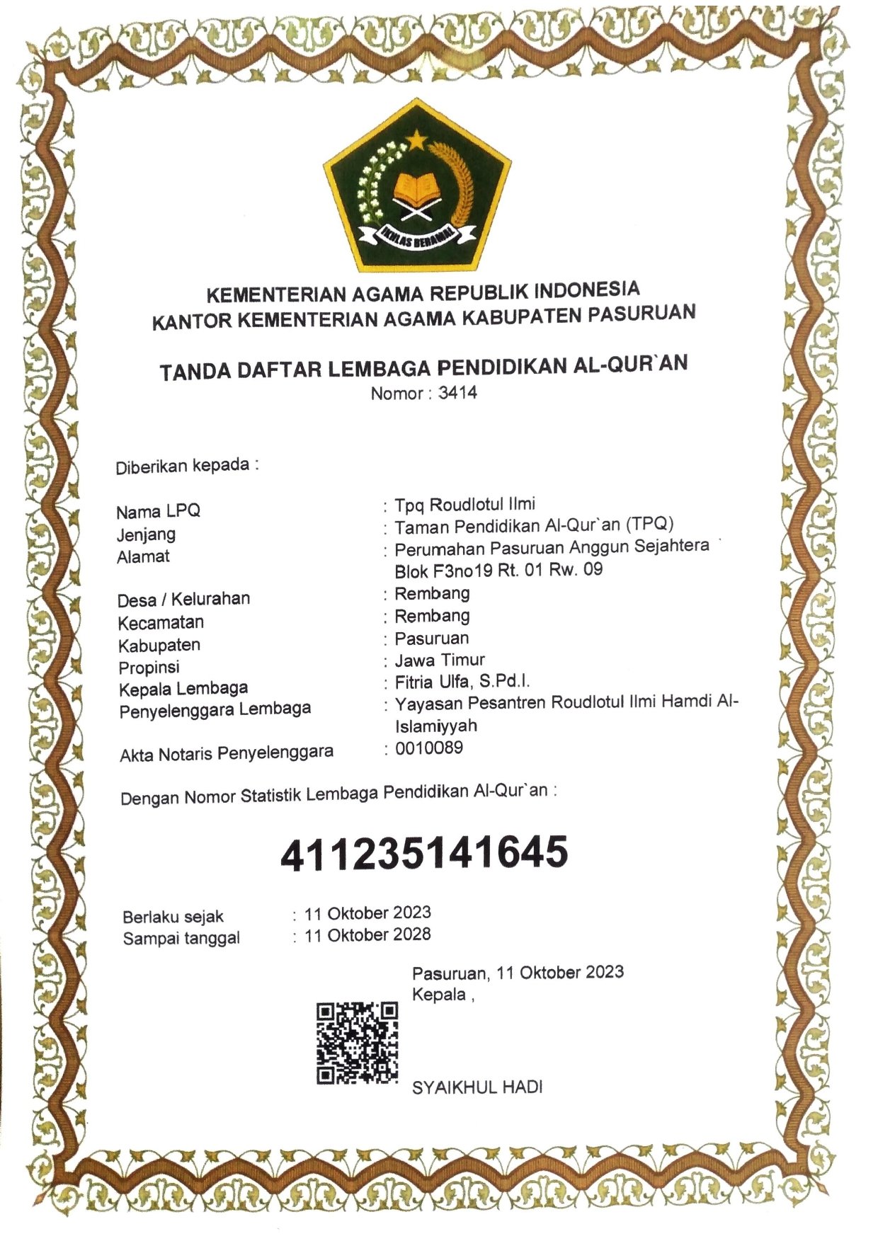 Sertifikat Izin Mengajar